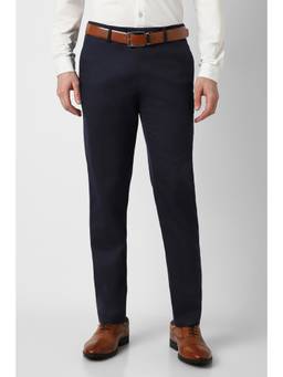 Peter England - Men Navy Blue Solid Formal Trouser