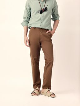 The Bear House - Men Solid Slim Fit Formal Trouser - Brown