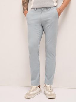 The Bear House - Men Cotton Solid Slim Fit Casual Trouser - Grey