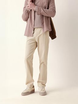 The Bear House - Men Solid Slim Fit Formal Trouser - Cream