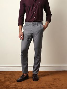 The Bear House - Men Solid Slim Fit Formal Trouser - Grey