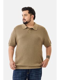 Snitch - Beige Textured Casual Plus Size Polo T-shirt for Men