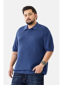 Snitch - Blue Textured Casual Plus Size Polo T-shirt for Men