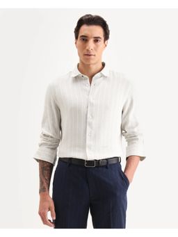 Rare Rabbit - Men's Off White Cotton Blend Collar Striped Shirt