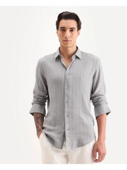 Rare Rabbit - Men's Grey Cotton Blend Collar Striped Shirt