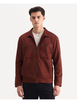 Rare Rabbit - Men's Rust Plain Relaxed Fit Collar Jacket