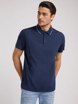 Guess - Men Solid Navy Blue Collar Polo T-Shirt
