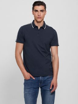 Guess - Men Solid Navy Blue Collar Polo T-Shirt