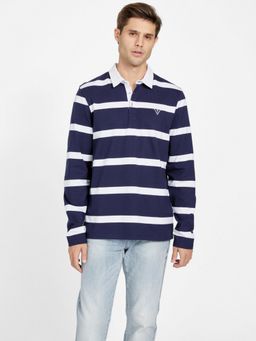 Guess - Men Striped Navy Blue Collar Polo T-Shirt