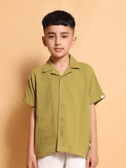 Kids of Greendeer - Green Solid Regular Fit Shirt