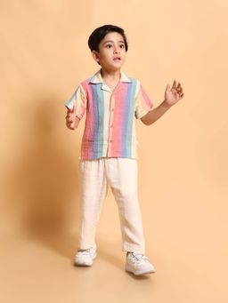 Kids of Greendeer - Multi-Color Stripes Regular Fit Shirt and Pant (Set of 2)