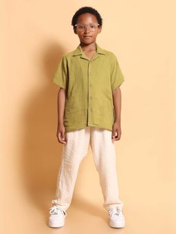 Kids of Greendeer - Green Solid Regular Fit Shirt and Pant (Set of 2)