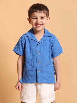 Kids of Greendeer - Blue Solid Regular Fit Shirt and Shorts (Set of 2)
