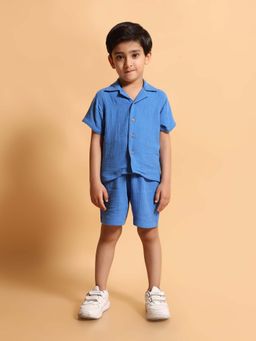 Kids of Greendeer - Blue Solid Regular Fit Shirt and Shorts (Set of 2)