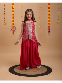 Tiny Kingdom - Girls Pink Embroidered Kurti & Palazzo with Dupatta