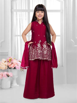 Tiny Kingdom - Girls Purple Embroidered Kurti & Palazzo with Dupatta