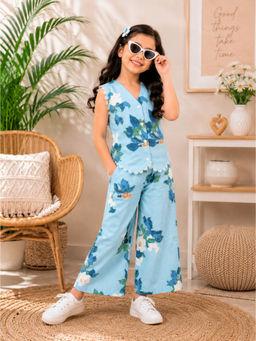 Superminis - Girls Blue Cotton Floral Co-Ord Set