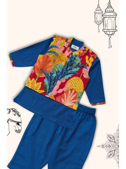 Peekaaboo Kids - Boys Blue Pathan Kurta with Pant & Jacket