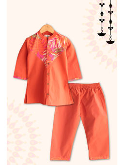 Peekaaboo Kids - Boys Orange Imarti Printed Kurta and Pant
