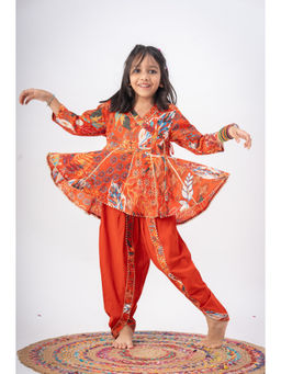 Peekaaboo Kids - Girls Orange Radhe Top and Dhoti