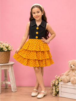 Cutecumber - Girls Black Polka Dots Fit & Flare Knee Length Dress