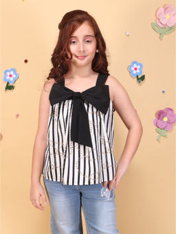 Cutecumber - Girls Black Striped Georgette Top