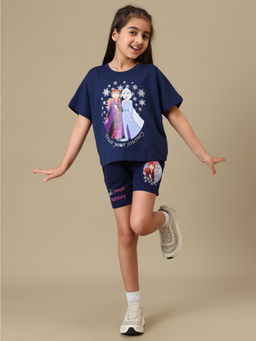 Kidsville - Official Disney Frozen Girls Navy Blue Graphic Relaxed Fit Co-Ord Set