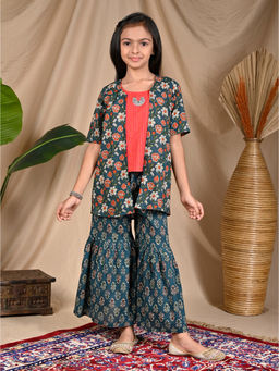 Kinder Kids - Floral Teal Top & Sharara with Jacket