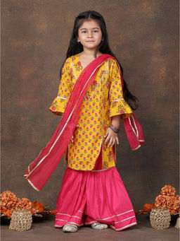 Kinder Kids - Yellow Floral Kurti & Sharara with Dupatta