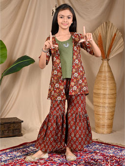 Kinder Kids - Floral Brown Top & Sharara with Jacket