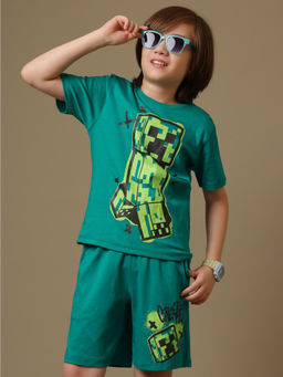 Kidsville - Official Minecraft Creeper Graphic Boys Green Co-Ord Set