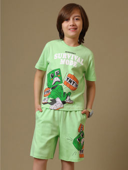 Kidsville - Official Minecraft Creeper Graphic Boys Green Co-Ord Set