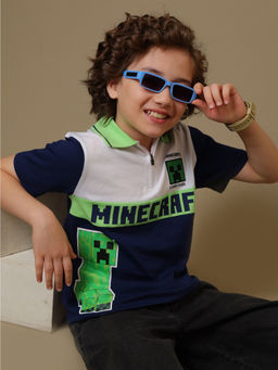 Kidsville - Official Minecraft Printed Boys Navy Blue Polo T-Shirt