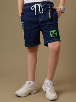 Kidsville - Official Minecraft Creeper Printed Boys Blue Denim Shorts