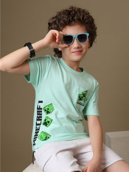 Kidsville - Minecraft Creeper Boys Mint Green Printed T-Shirt