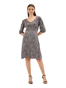 SALT Attire - Womens Black Paisley Fit and Flared Knee Length Dress