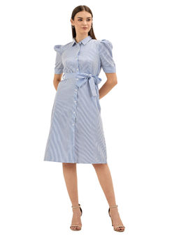 SALT Attire - Womens Blue Striped Shirt Knee Length Dress (Set of 2)