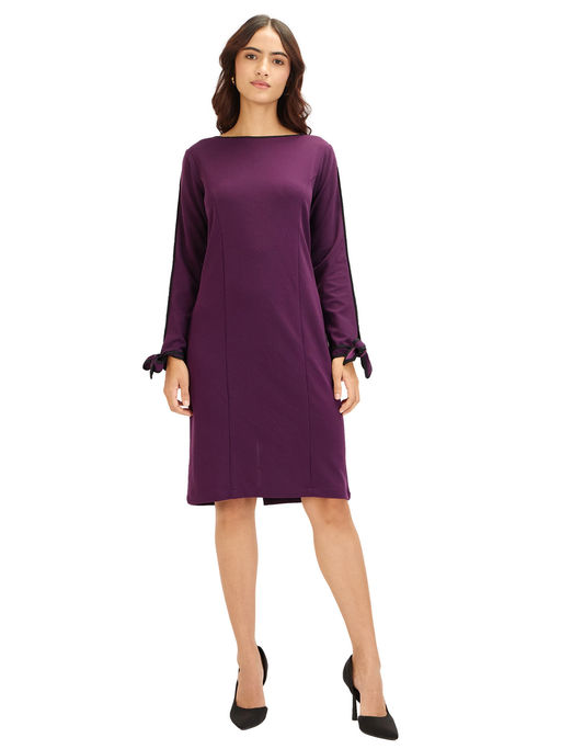 Buy SALT Attire Womens Purple Tie-Up Cuff Knee Length Dress Online
