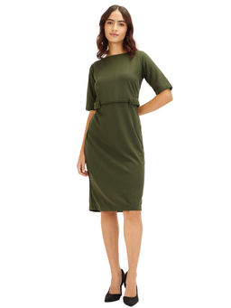 SALT Attire - Womens Green Tab Detail Knee Length Dress