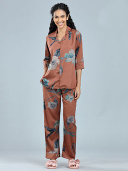 Velure - Brown Floral Printed Shirt with Pant (Set of 2)