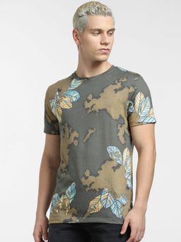 Jack & Jones - Green All Over Print Crew Neck T-shirt