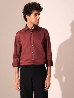 Selected - Maroon Organic Cotton Slim Fit Shirt