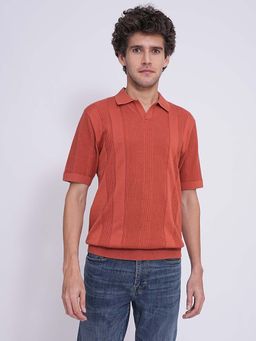Selected - Red Structured Knit Organic Cotton Polo T-Shirt