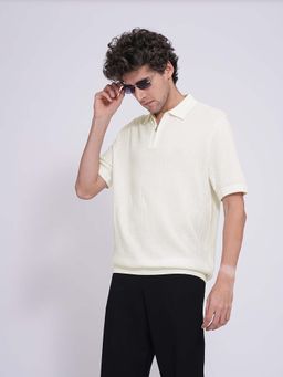 Selected - White Organic Cotton Zip Polo T-Shirt