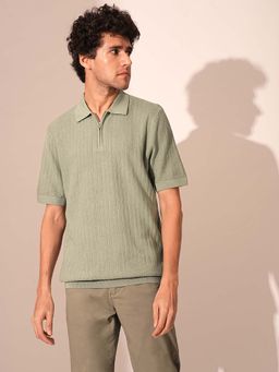 Selected - Green Organic Cotton Zip Polo T-Shirt