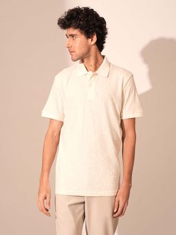 Selected - White Jacquard Organic Cotton Polo T-Shirt