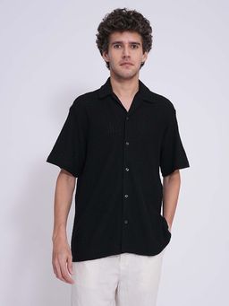Selected - Black Organic Cotton Jacquard Shirt