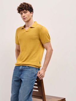 The Bear House - Men's Yellow Slim Fit Cotton Polo T-Shirt
