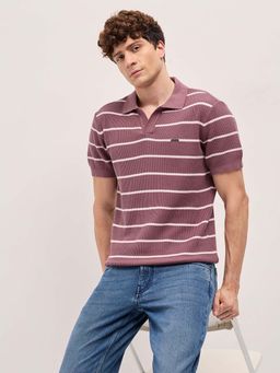 The Bear House - Men's Purple Slim Fit Cotton Polo T-Shirt