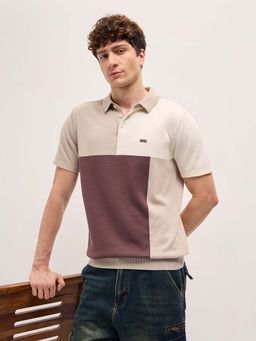 The Bear House - Men's Multi-Colour Colorblock Slim Fit Cotton Polo T-Shirt